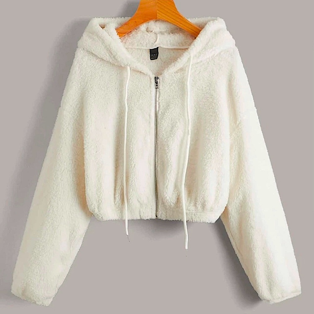 White, fluffy zip up jacket